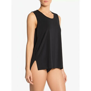 Bon Worth Womens Tank Top Size LP Black Ribbed Side Slit Hem Casual Basic